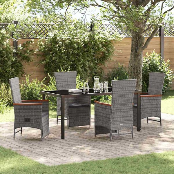 vidaXL Tuin eettafelset met kussen 5 pcs Grijs poly rattan