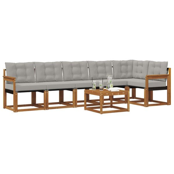 vidaXL Buiten bankenset met kussen 7 pcs Natuurlijk en Lichtgrijs
