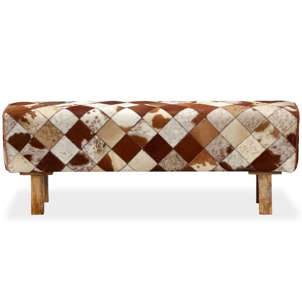 vidaXL Bankje ruitpatroon echt rundleer