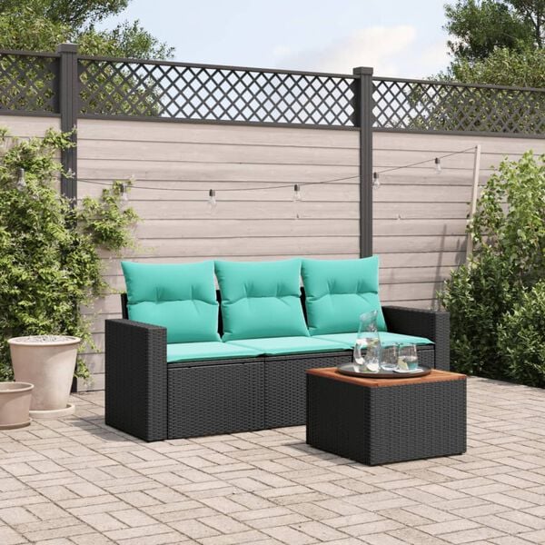 vidaXL 4-delige Loungeset met kussens poly rattan zwart
