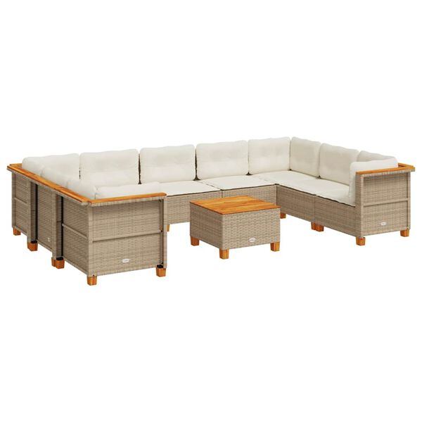 vidaXL 10-delige Loungeset met kussens poly rattan beige