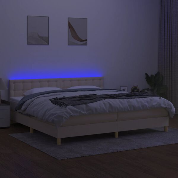 vidaXL Boxspring met matras en LED stof cr&egrave;mekleurig 200x200 cm