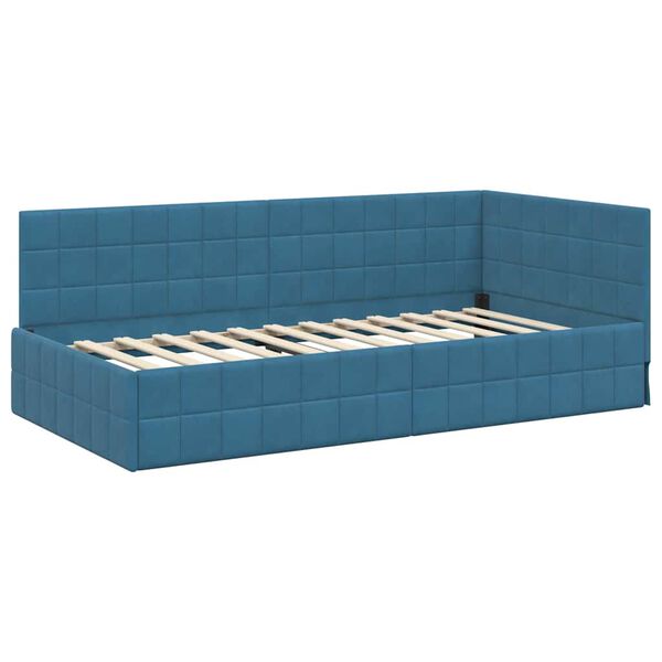 vidaXL Hoekbedframe met hoofdeinde Blauw 90 cm x 190 cm Fluweel