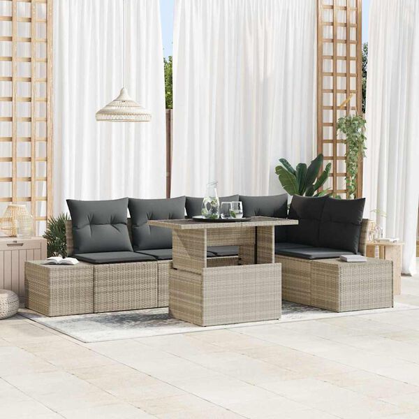 vidaXL Tuin Sofa Set met opslag 6 pcs Lichtgrijs Poly riet