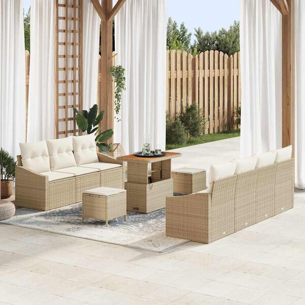 vidaXL Tuinbankenset met kussen 10 pcs Beige poly rattan