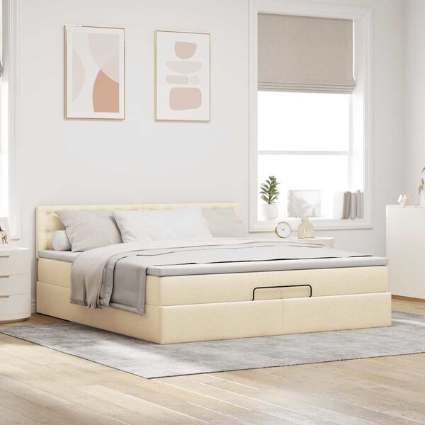 vidaXL Ottoman bed met matras 200x200 cm stof cr&egrave;mekleurig