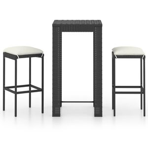 vidaXL 3-delige Tuinbarset met kussens poly rattan zwart