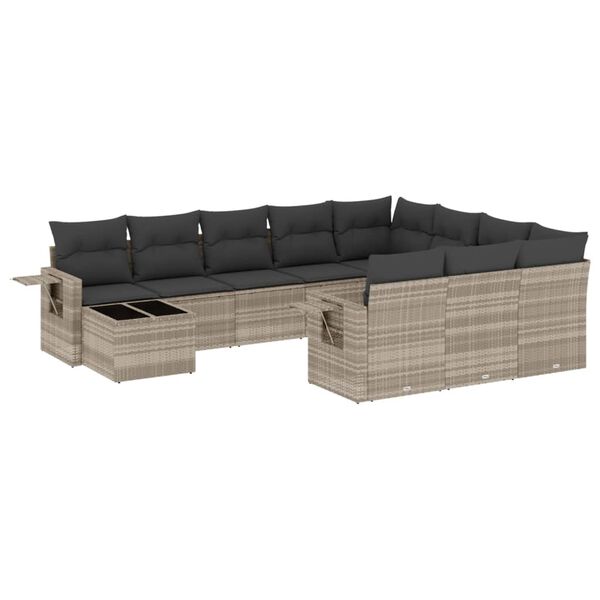 vidaXL 11-delige Loungeset met kussens poly rattan lichtgrijs