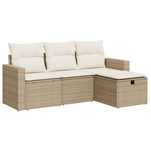vidaXL 4-delige Loungeset met kussens poly rattan beige