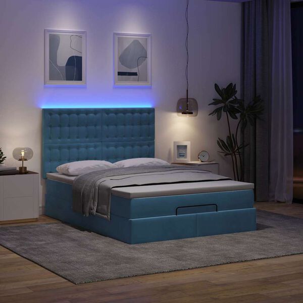 vidaXL Ottoman bed met matrassen en LED's 140x200cm fluweel