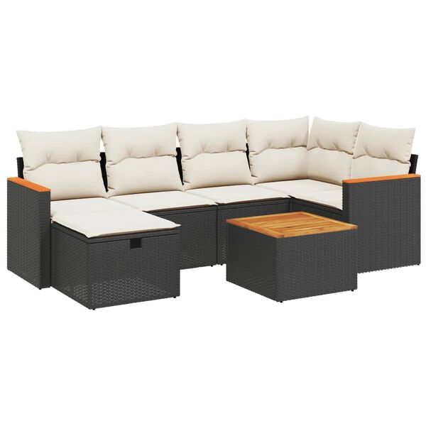 vidaXL 6-delige Loungeset met kussens poly rattan zwart