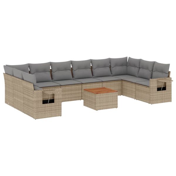 vidaXL 11-delige Loungeset met kussens poly rattan gemengd beige