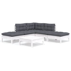 vidaXL 6-delige Loungeset met kussens grenenhout wit