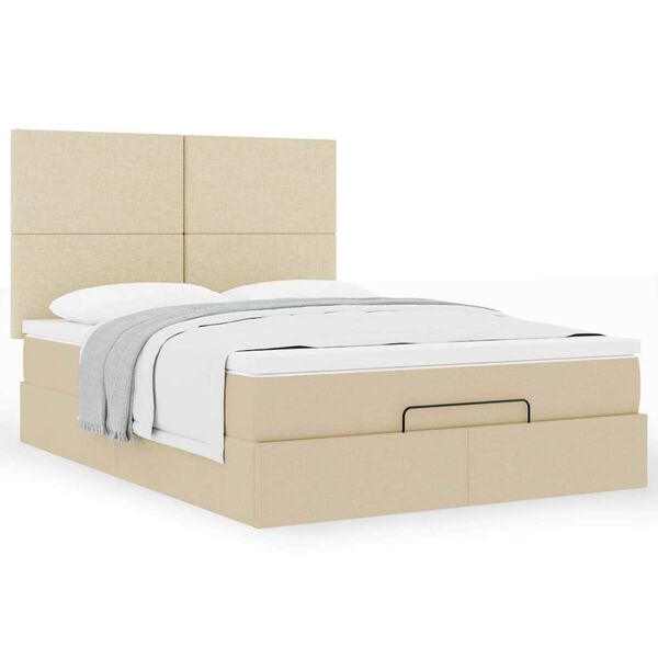 vidaXL Ottoman bed met matras 140x190cm stof cr&egrave;mekleurig