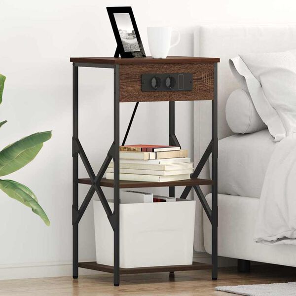 vidaXL Nachtkastje met plank Bruin Eiken 41 x 31 x 76 cm Bewerkt hout