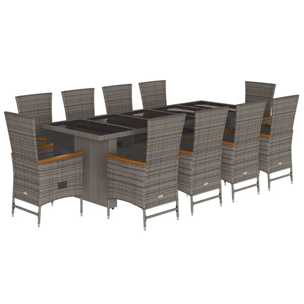 vidaXL 11-delige Tuinset met kussens poly rattan grijs