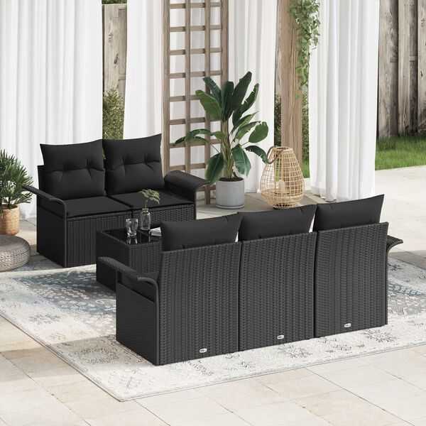 vidaXL Tuin Sofa Set met kussen 6 pcs Zwart Poly rattan, staal en glas