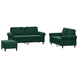 vidaXL 3-delige Loungeset met kussens fluweel donkergroen