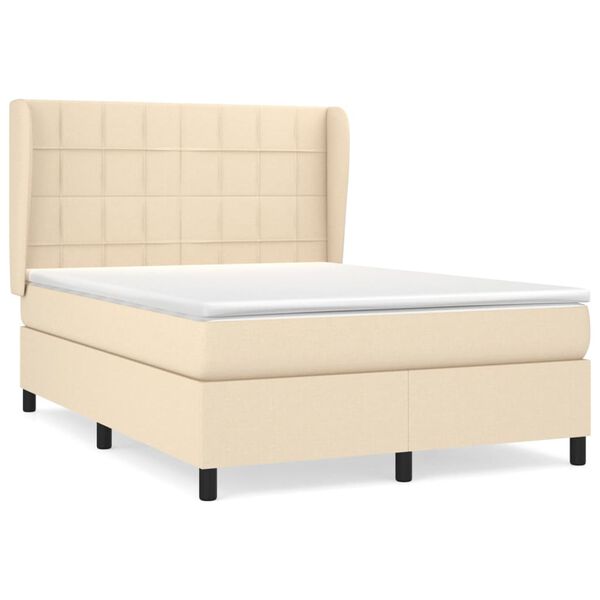 vidaXL Boxspring met matras stof cr&egrave;mekleurig 140x190 cm