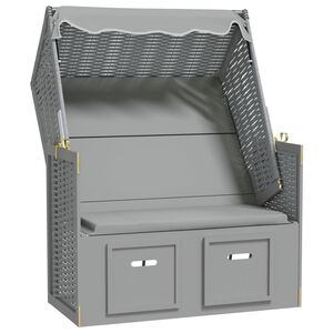 vidaXL Strandstoel met luifel poly rattan en massief hout grijs