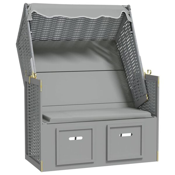 vidaXL Strandstoel met luifel poly rattan en massief hout grijs