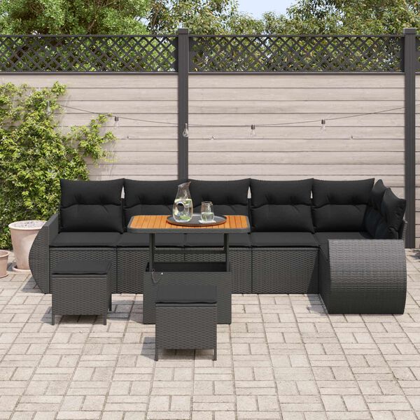vidaXL Tuin Sofa Set met kussen met opslag 9 pcs Zwart Poly Rattan