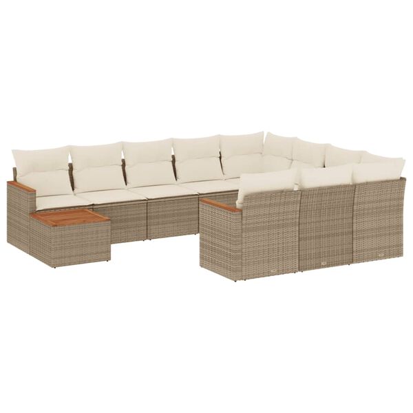 vidaXL 11-delige Tuinset met kussens poly rattan beige