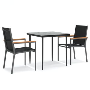 vidaXL 3-delige Tuinset textileen en staal zwart