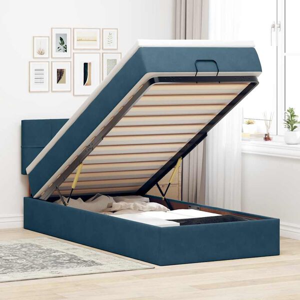 vidaXL Ottoman bed met matras 90x190cm fluweel donkerblauw