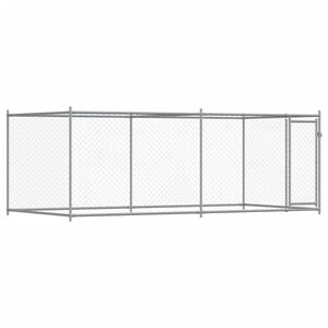 vidaXL Hondenhok met deur 4x2x1,5 m gegalvaniseerd staal grijs