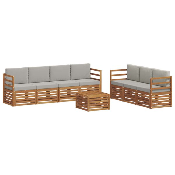 vidaXL Sofa-Sets 8 pcs Natuurlijk en Lichtgrijs Massief Acaciahout