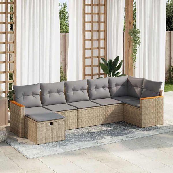 vidaXL 7-delige Loungeset met kussens poly rattan beige