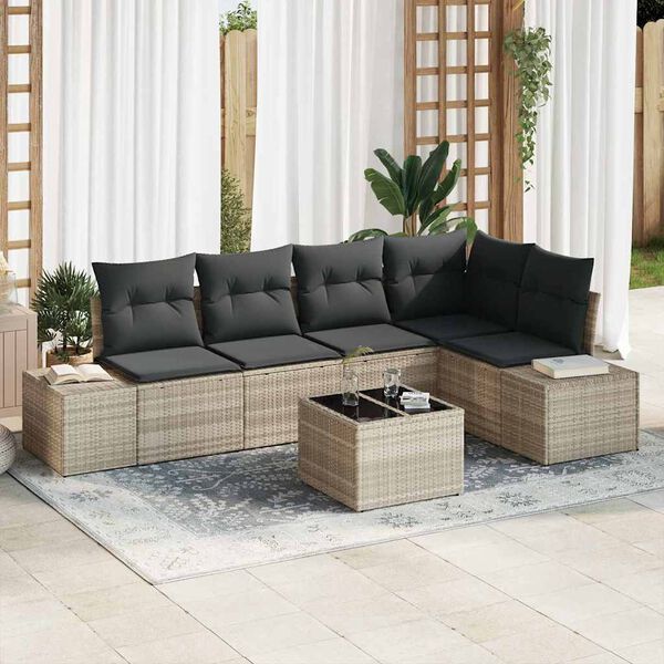 vidaXL Tuin Sofa Set 6 pcs Lichtgrijs poly rattan