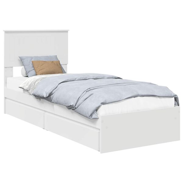 vidaXL Opslag bed met hoofdeinde met lade Wit 75 x 190 cm Bewerkt hout