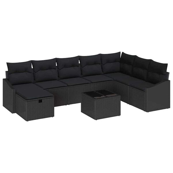 vidaXL Tuin Sofa Set met kussen 9 pcs Zwart 55 x 62 x 69 cm Poly riet