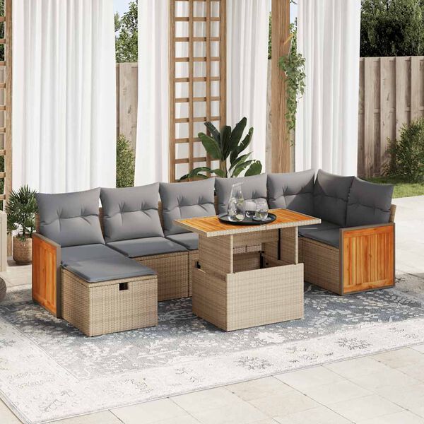 vidaXL 5-delige Loungeset met kussens poly rattan beige