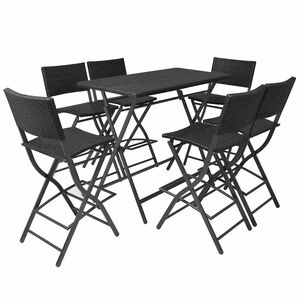 vidaXL 7-delige Tuinset inklapbaar staal poly rattan zwart