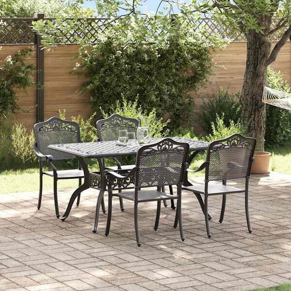 vidaXL Tuin eettafelset 5 pcs Zwart Aluminium