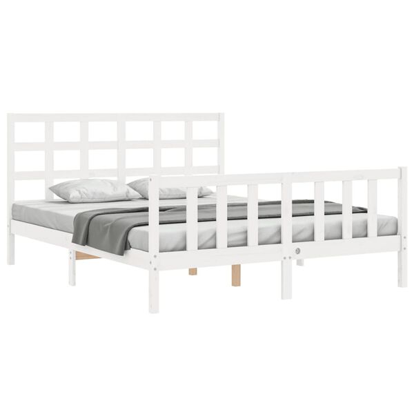 vidaXL Bedframe met hoofdbord massief hout wit