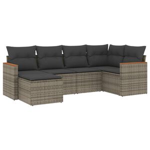 vidaXL 6-delige Loungeset met kussens poly rattan grijs