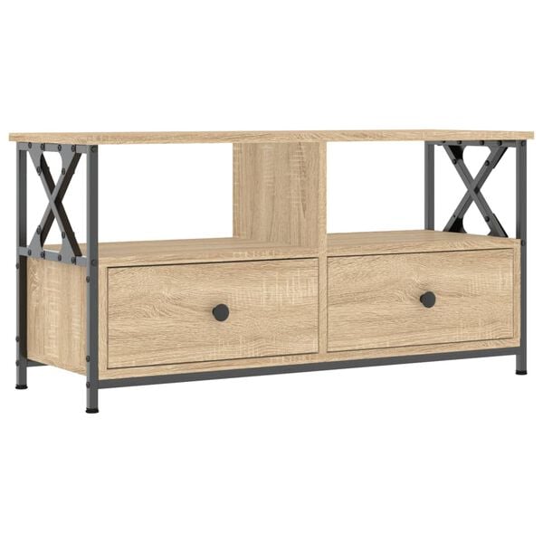 vidaXL Tv-meubel 90x33x45 cm bewerkt hout en ijzer sonoma eikenkleur