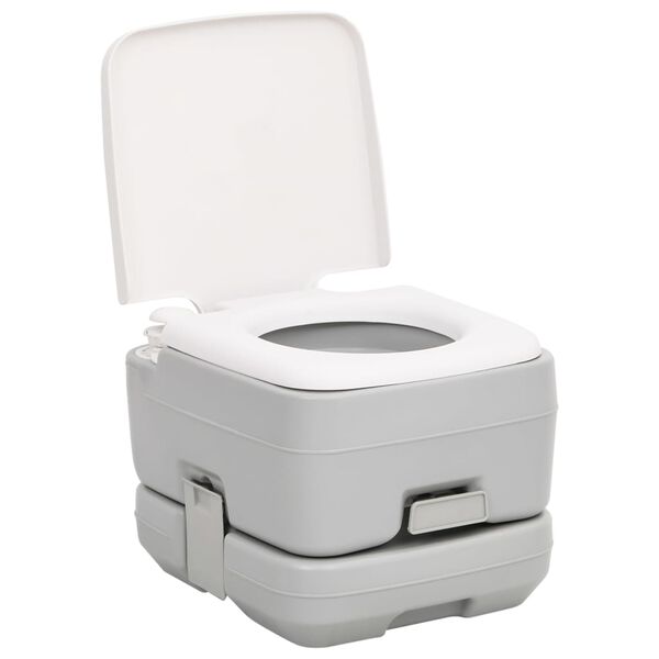 vidaXL Campingtoilet draagbaar 10+10 L HDPE grijs en wit
