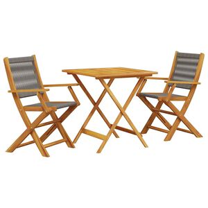 vidaXL 3-delige Bistroset polypropeen en massief hout grijs