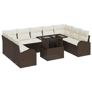 vidaXL Tuin Sofa Set met opslag 10 pcs Bruin en Cr&egrave;me poly rattan