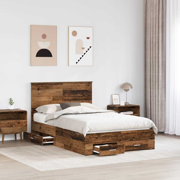 vidaXL Bedframe met hoofdeinde Oudhout 120 x 190 cm Bewerkt hout