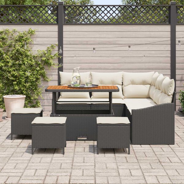 vidaXL Tuinbankenset met kussen 9 pcs Zwart poly rattan