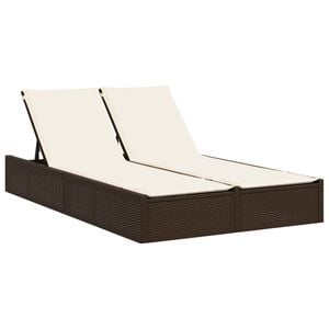 vidaXL Ligbed 2-persoons met kussens poly rattan bruin