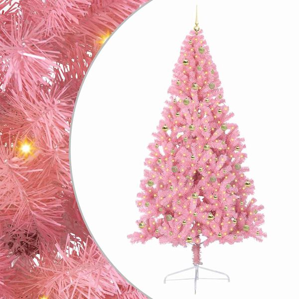 vidaXL Kunstmatig Voorverlicht Kerstboom met 300 LED Roze 240 cm PVC