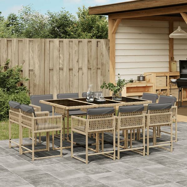 vidaXL 11-delige Tuinset met kussens poly rattan gemengd beige