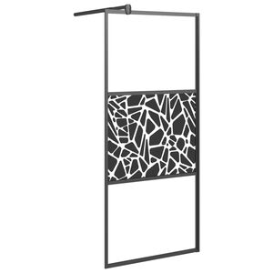 vidaXL Inloopdouchewand met stenenmotief 80x195 cm ESG-glas zwart